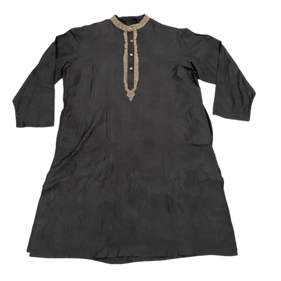 Roopam 2 Pc Kurta Set Men’s Size 40 Charcoal Gray Embroidered Two Piece Set - Picture 2 of 14